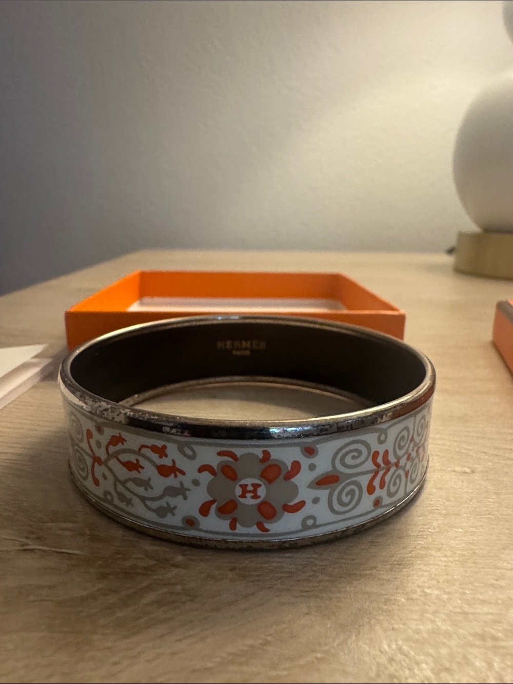 Authentic Hermes Orange & White Enamel Bangle Bracelet